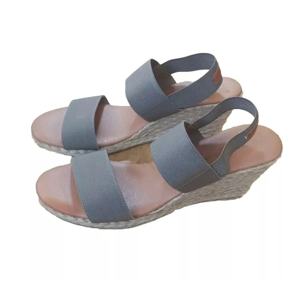 Andre Assous Allison Sandals Women Sz 41 Neutral Espadrille Strappy Wedge Sage